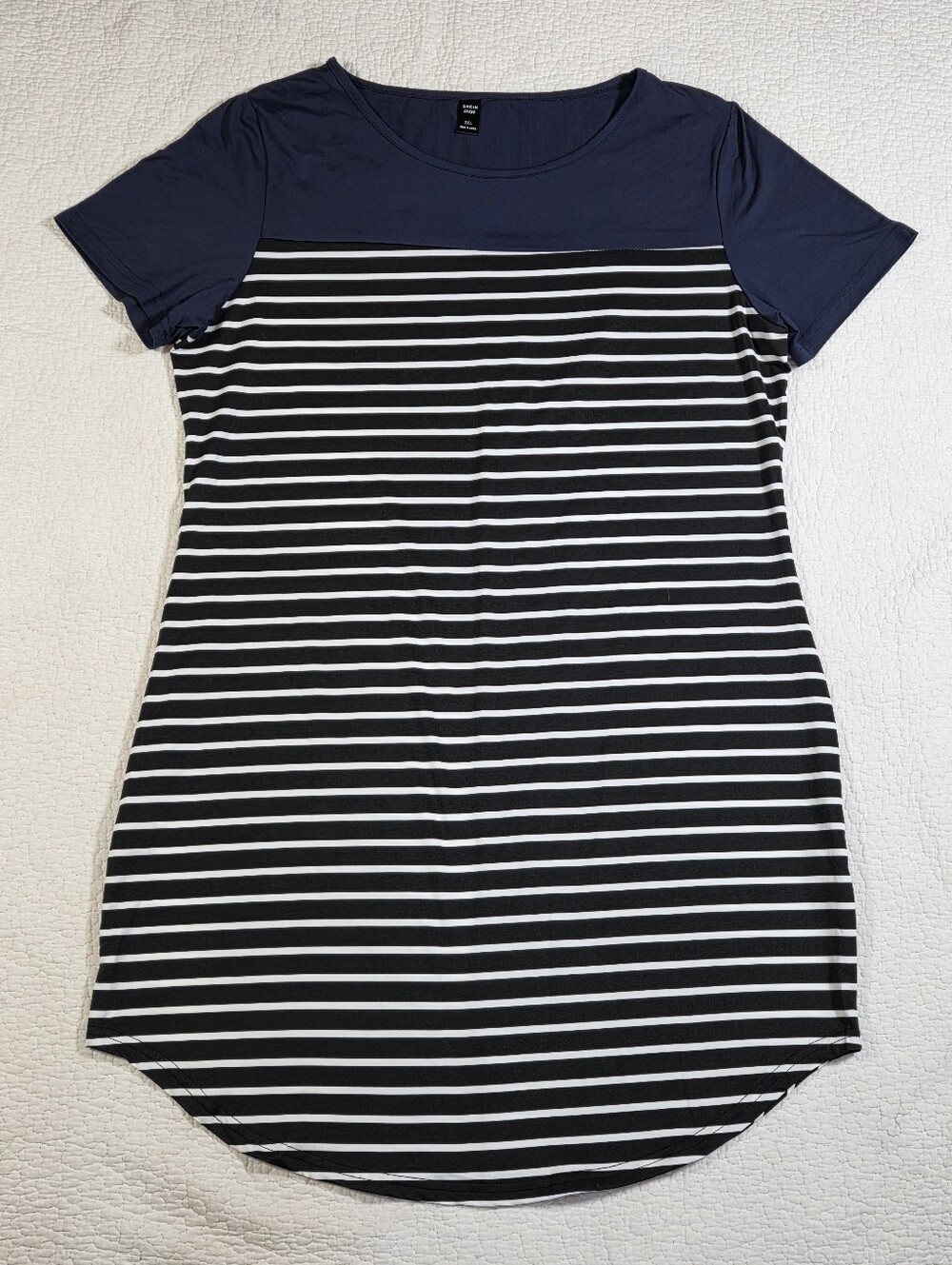 Shein Striped Navy & Black Short Sleeve Tunic Dress